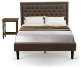 2Pc Full Size Bedroom Set, 1 Full Size Bed Frame Brown Padded, 1 Nightstand