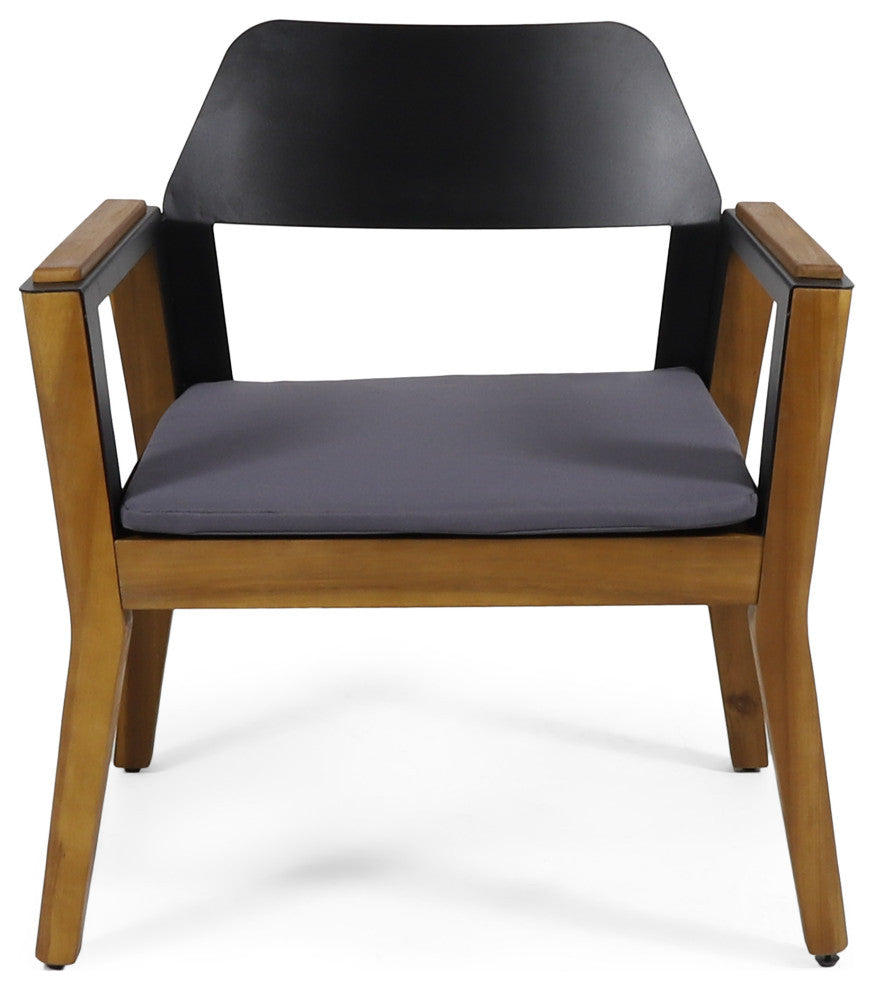 Brayson Outdoor Acacia Wood Club Chairs With Cushion, Set of 2