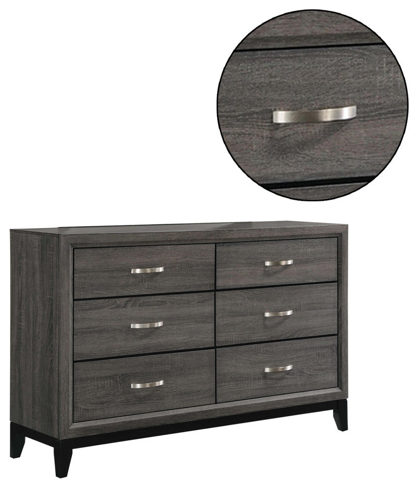 6 Drawers Dresser, Gray Oak And Black