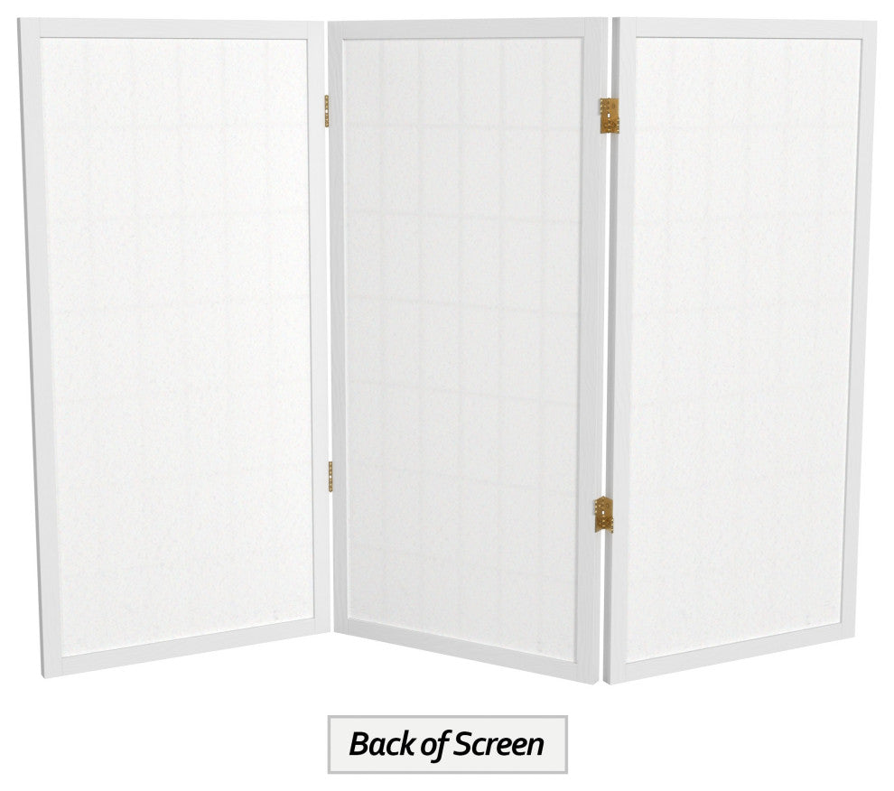 3' Tall Window Pane Shoji Screen, White, 3 Panels