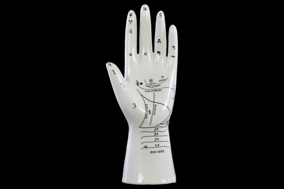 Ceramic Palmistry Hand Statue, White