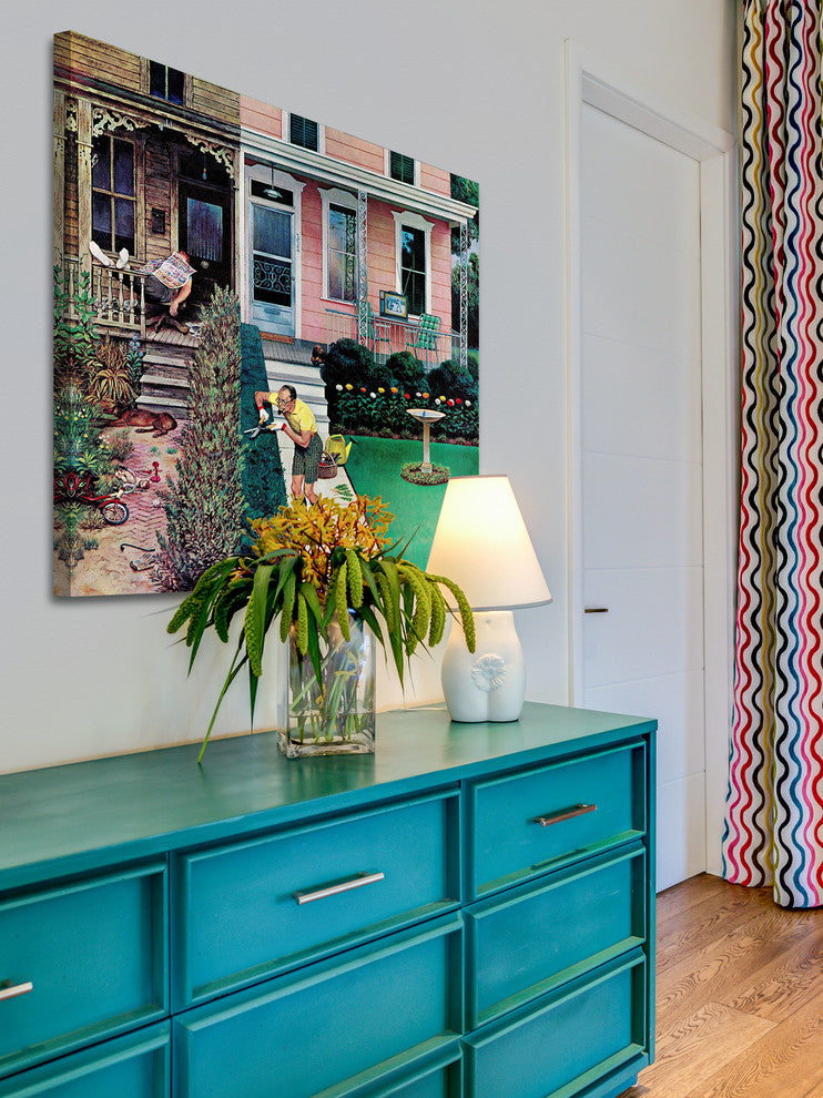 "Tidy and Sloppy Neighbors" Print on Canvas by John Falter