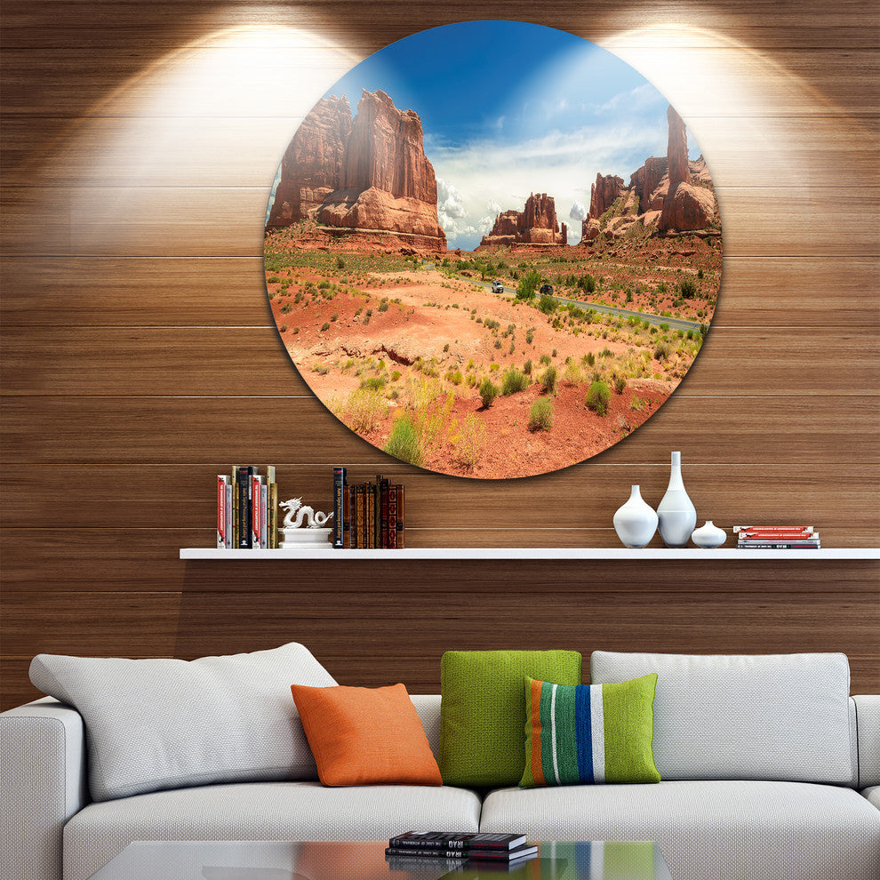 American Road In Arches National Park, Landscape Round Wall Art, 11"