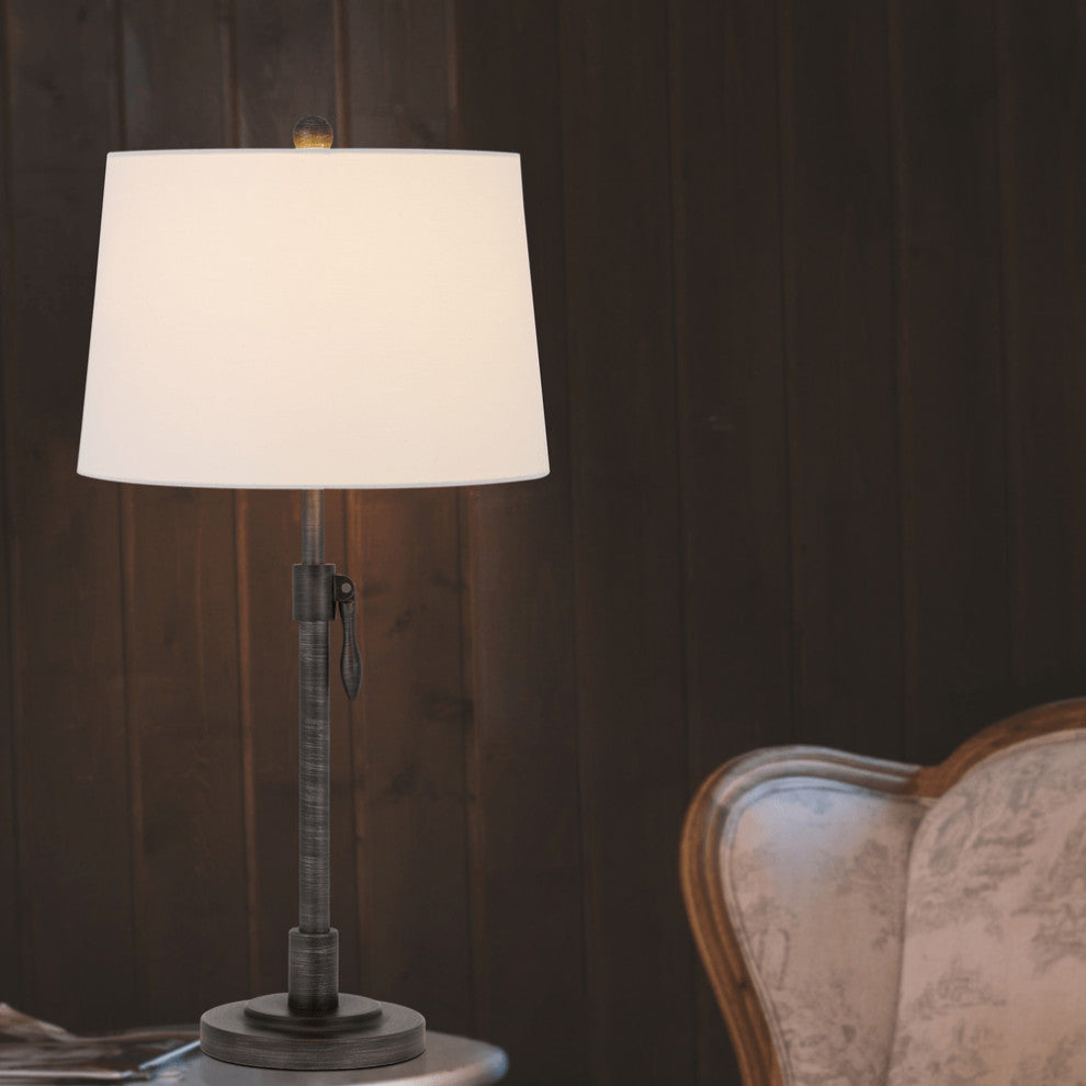 30" Silver Metal Adjustable Table Lamp With Off White Empire Shade