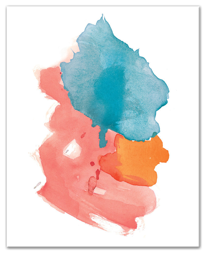 Blue, Pink and Orange Watercolor Splotch 16x20 Canvas Wall Art
