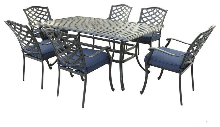 Fletcher Aluminum 7-Piece Dining Set, Espresso Brown/Navy Blue