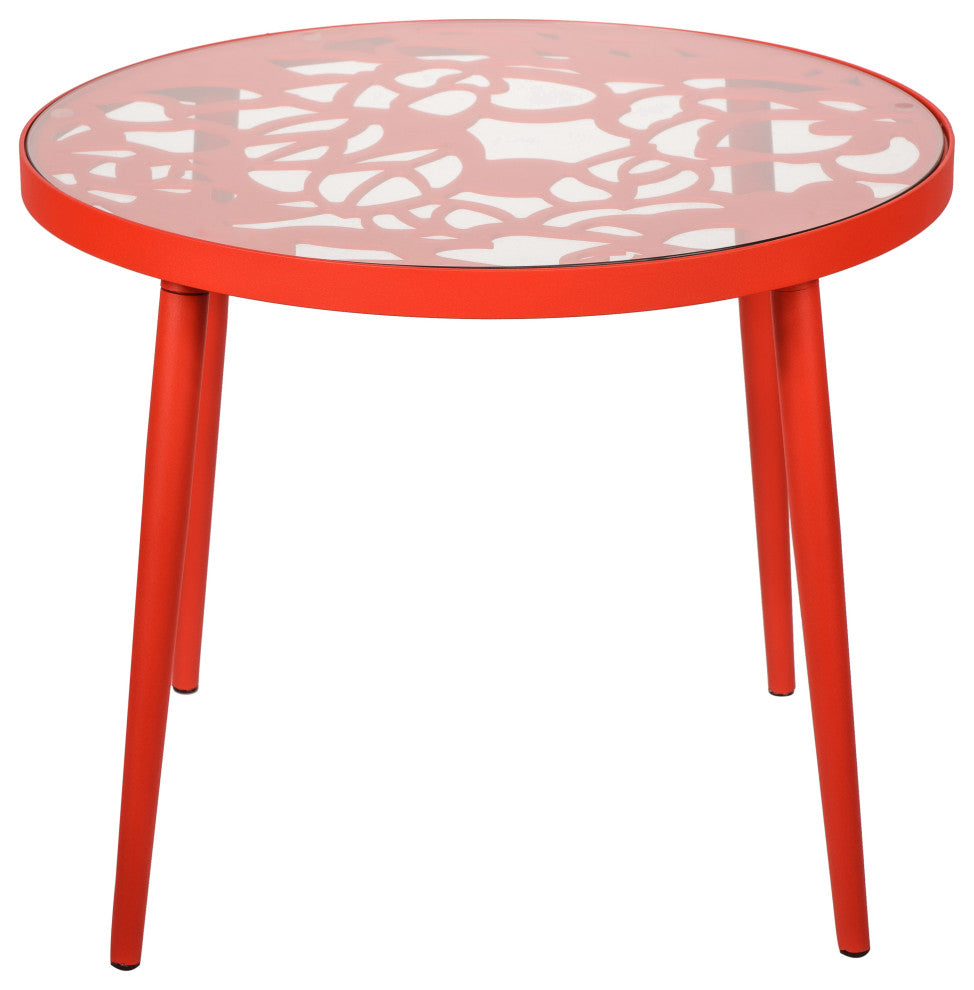 LeisureMod Devon Aluminum Patio Dining Set With Table and 2 Armchairs, Red
