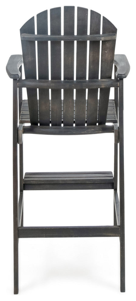 GDF Studio Malibu Outdoor Finish Acacia Wood Adirondack Barstools, Dark Gray, Set of 4