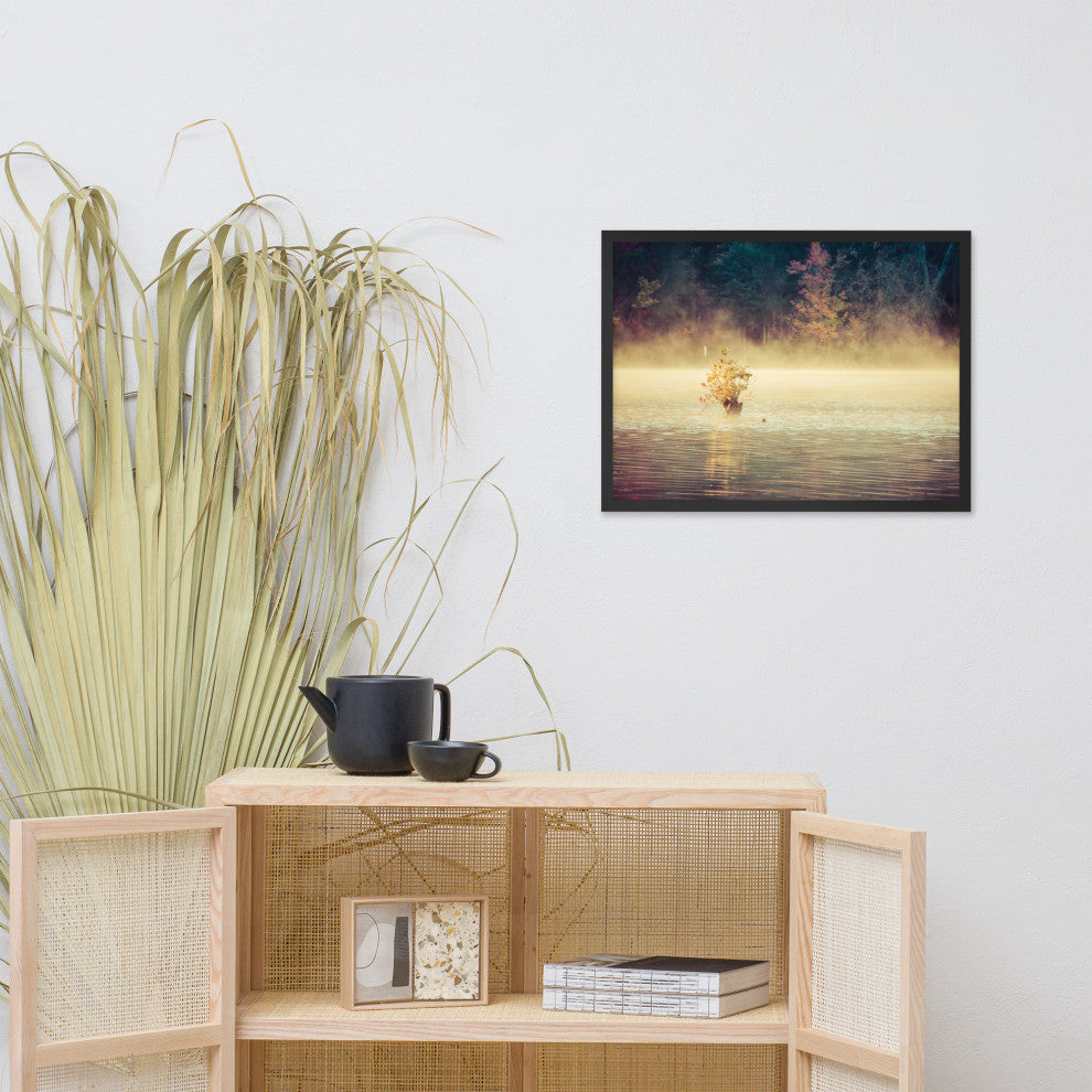 Golden Mist on Waples Pond Framed Photo Paper Wall Art Prints, Black, 18" X 24"
