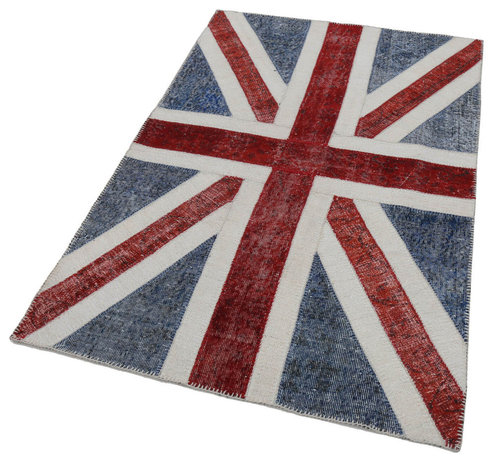 Rug N Carpet - Handwoven Oriental 4' 0'' x 6' 0'' Flag Patchwork Rug