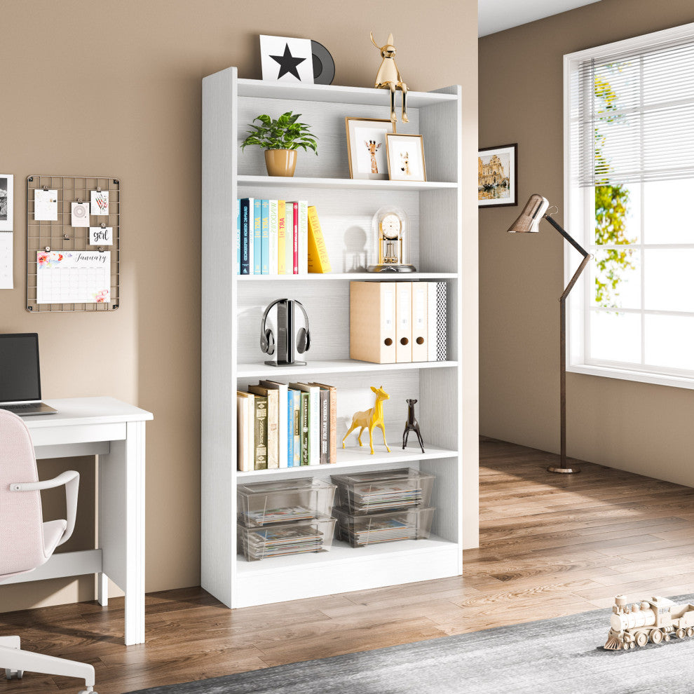 72" Tall Bookcase, 6-Tier White Bookshelf