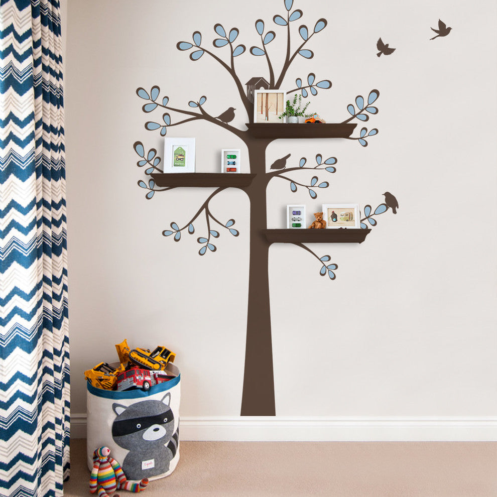 Shelving Tree Decal With Birds, New Style, Color Scheme C, Standard, 55"x94"