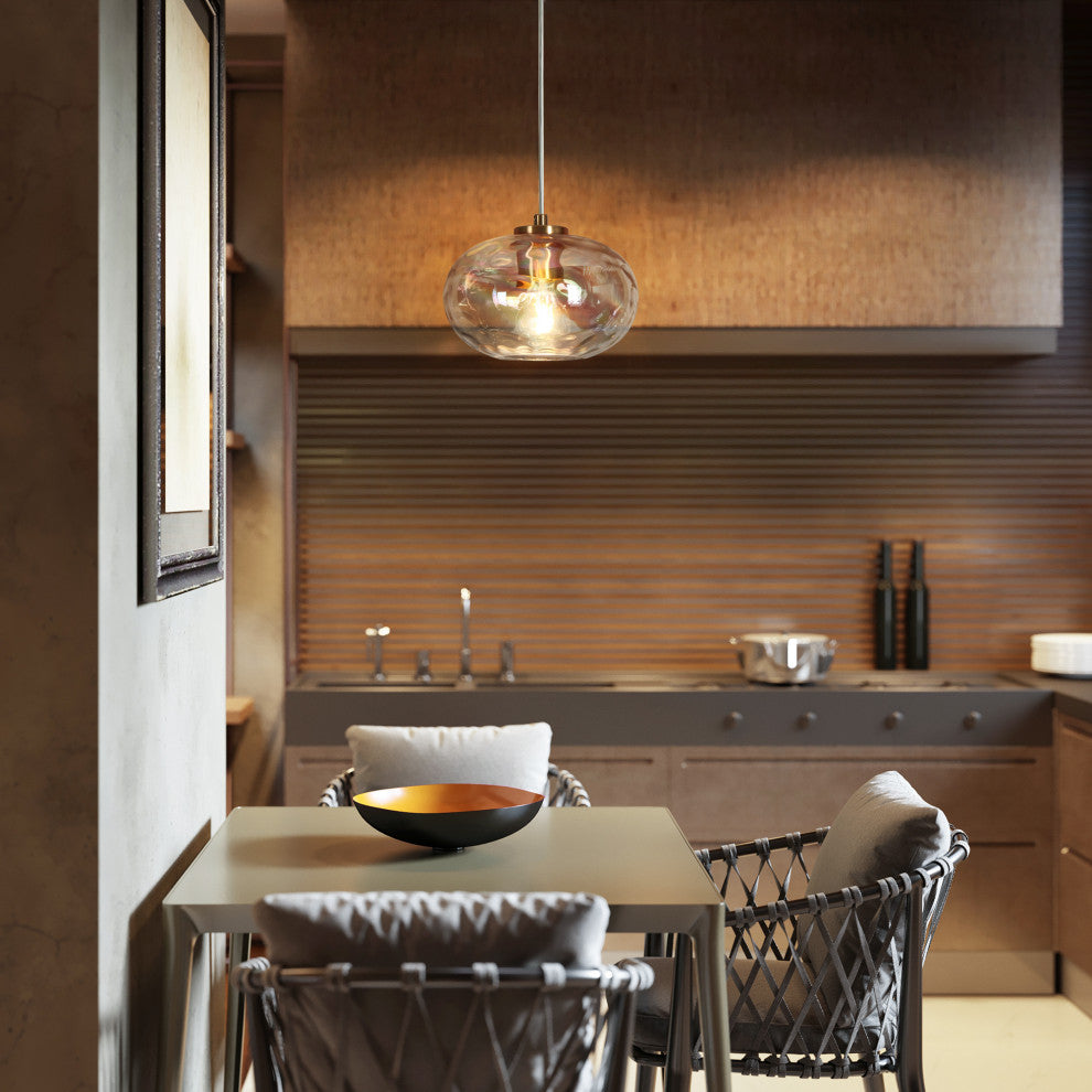 LNC Chrysaorican 1-Light 6" Modern Iridescent Glass Kitchen Island Light, Brass