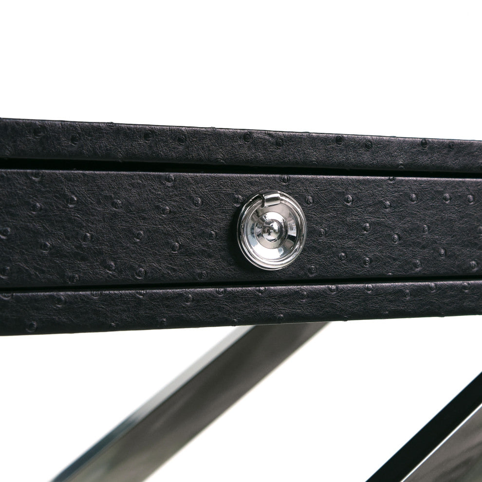 Black Ostrich Leather Console Table With Stainless Steel Legs