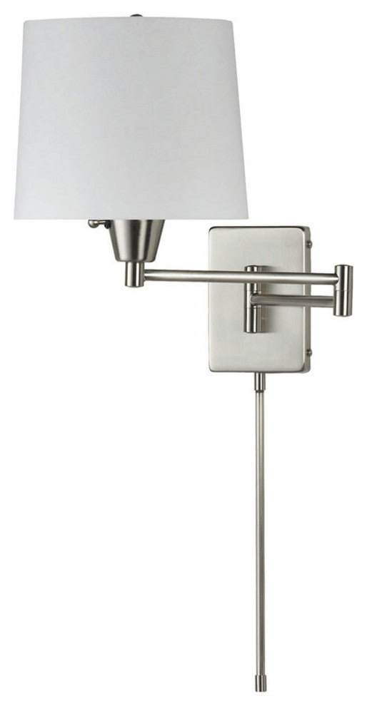 Swing Arm Wall Lamp, Satin Chrome, White Linen Shade 195F