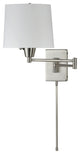 Swing Arm Wall Lamp, Satin Chrome, White Linen Shade 195F