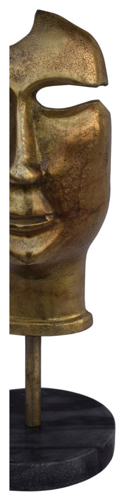 Retro Golden Mask On Stand - Gold