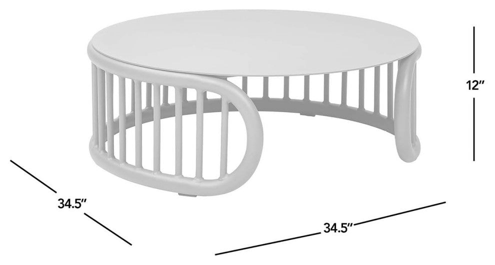 Harper 34.5" Aluminum Barrel Outdoor Patio Round Coffee Table, Geige Taupe
