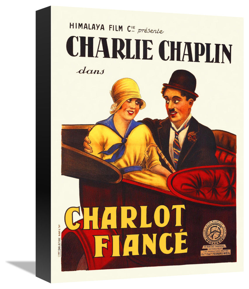 "Charlie Chaplin - French - A Jitney Elopement, 1915" Canvas Giclee, 12"x16"