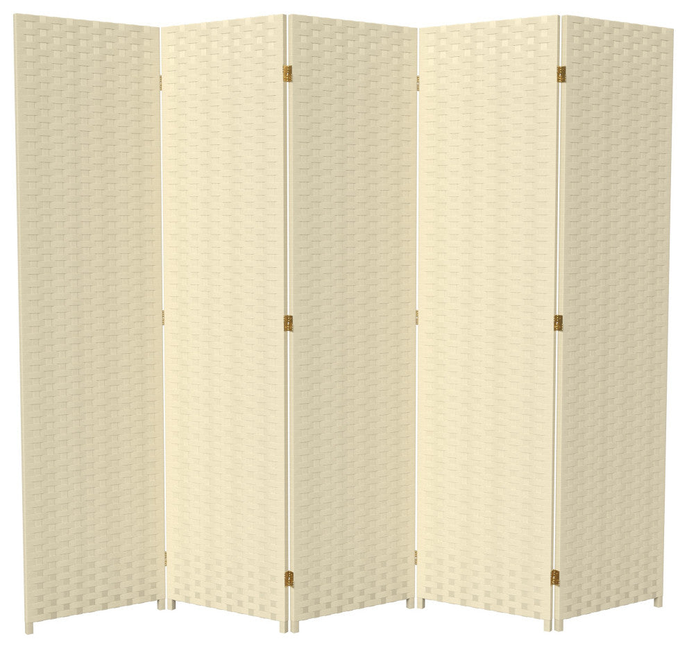 6' Tall Woven Fiber Room Divider, 5 Panel, Cream