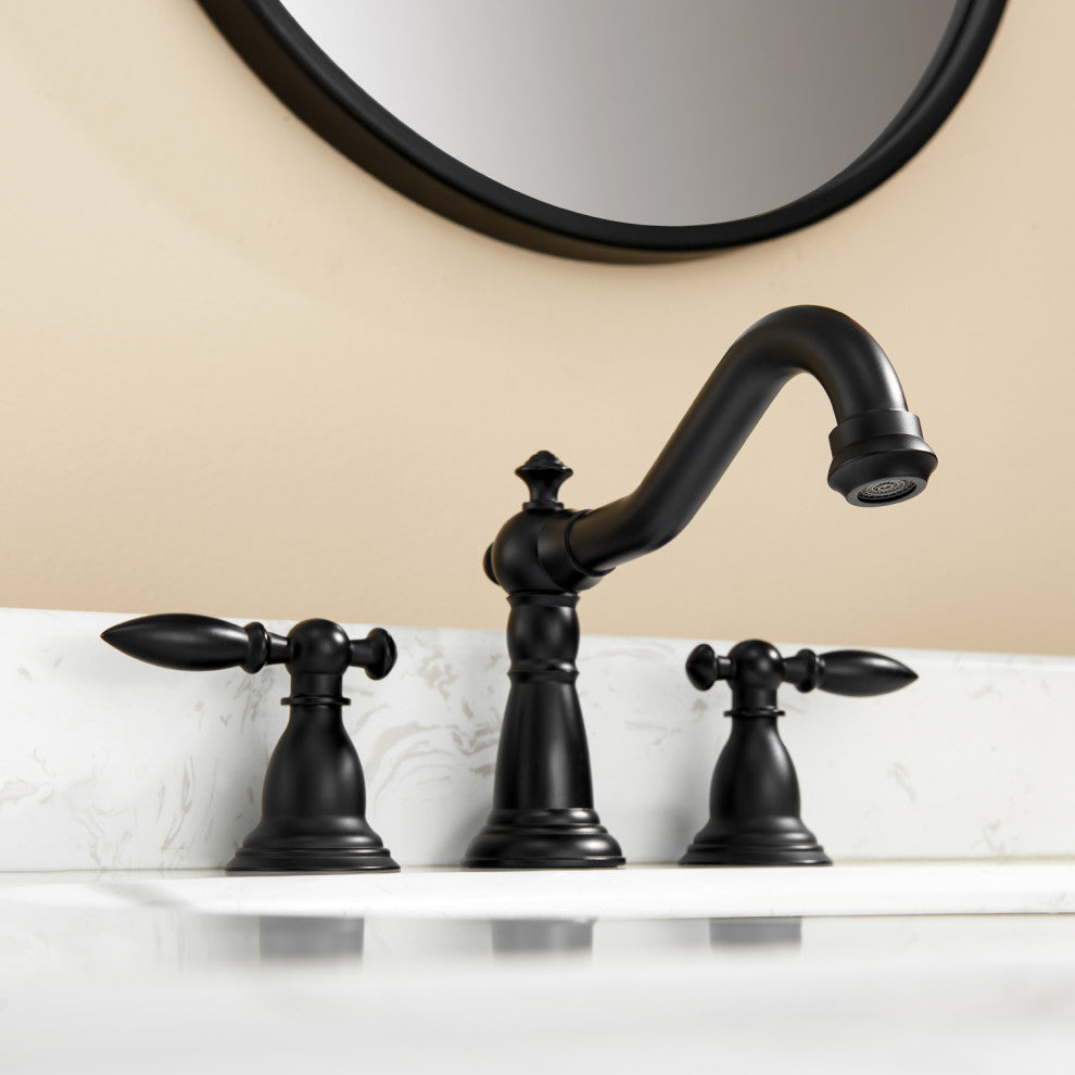 Corella Widespread Bathroom Basin Sink Faucet, Matte Black