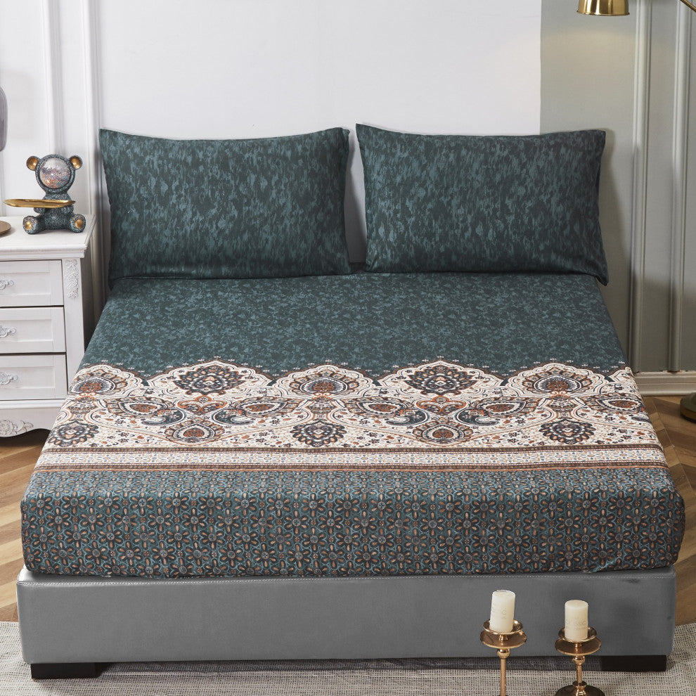 Tache Paisley Damask Lattice Floral Fitted Sheet, Twin