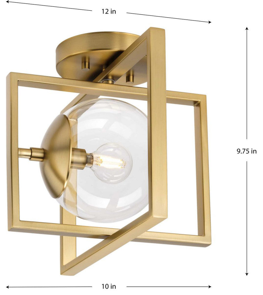 Atwell Collection 9-3/4" 1-Light Brushed Bronze Clear Glass Semi-Flush Mount