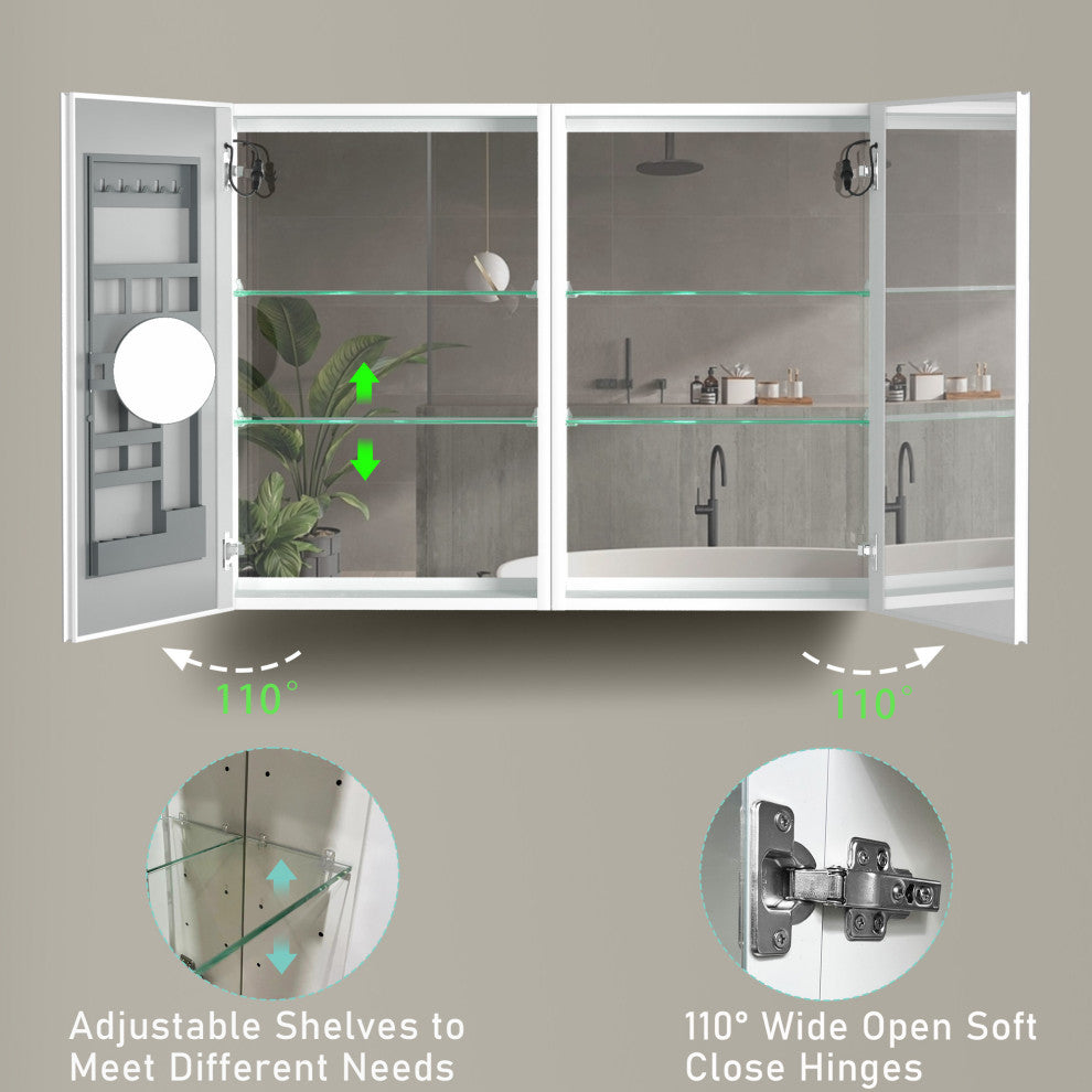 40" Aluminum Surface Mount Medicine Cabinet with Two Doors and Mirror
