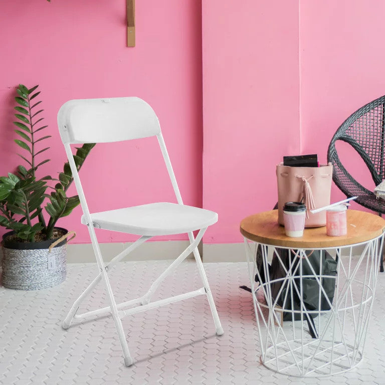 20 Pack Folding Chair, Indoor or Outdoor Use, Metal Frame With Open Back , White