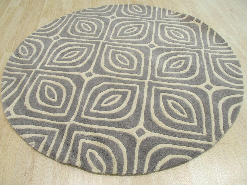 Hand-Tufted Wool Gray Contemporary Geometric Marla Rug, 6' Round