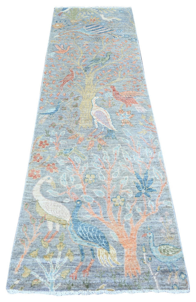 Cadet Gray Hand Knotted Natural Wool Afghan Peshawar Oriental Rug, 2'7"x8'3"