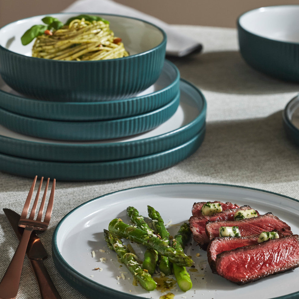 Christian Siriano Laro Stoneware 12 Piece Dinnerware Set, Green