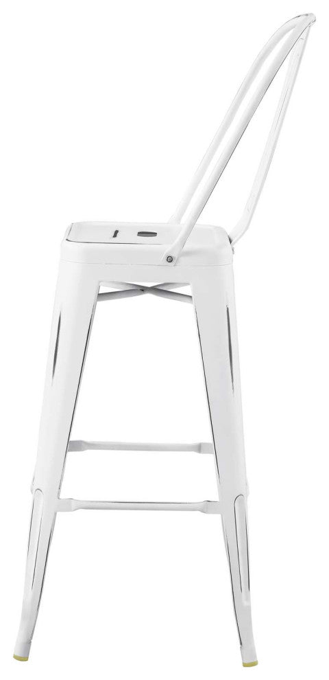 Bar Stool Chair Barstool, Set of 4, Metal, White, Bar Pub Cafe Bistro Restaurant