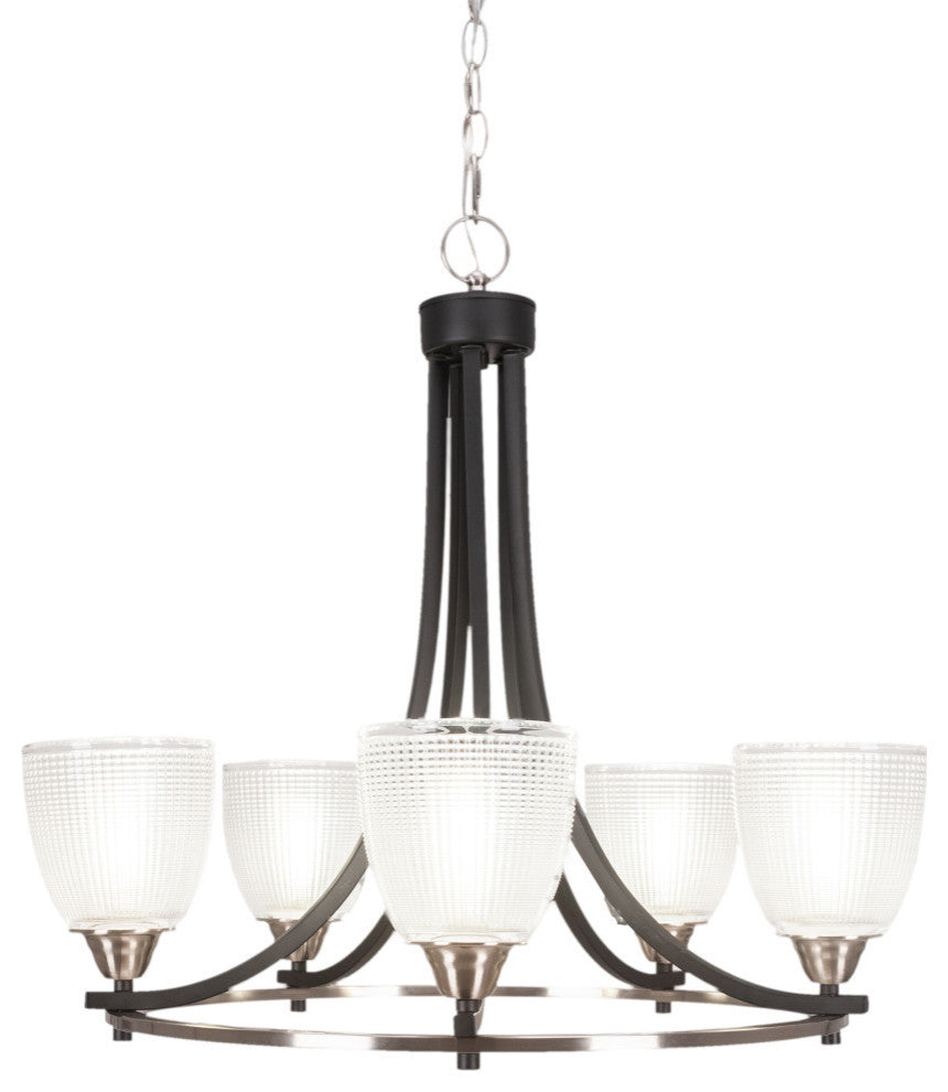 Paramount 5-Light Chandelier, Matte Black & Brushed Nickel, 5" Clear Ribbed