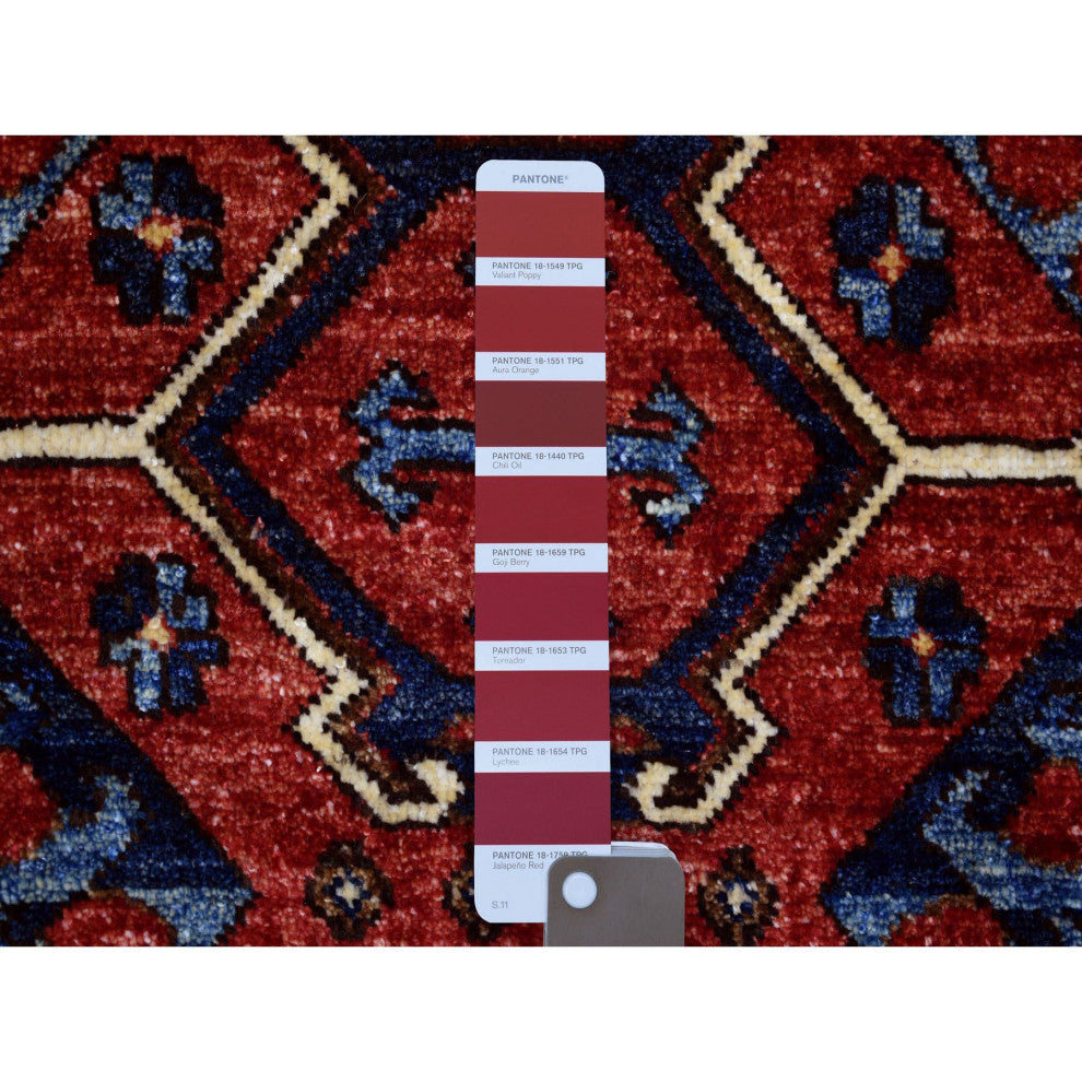 Brick Red Geometric Afghan Ersari Hand Knotted Pure Wool Oriental Rug 4'1"x6'0"