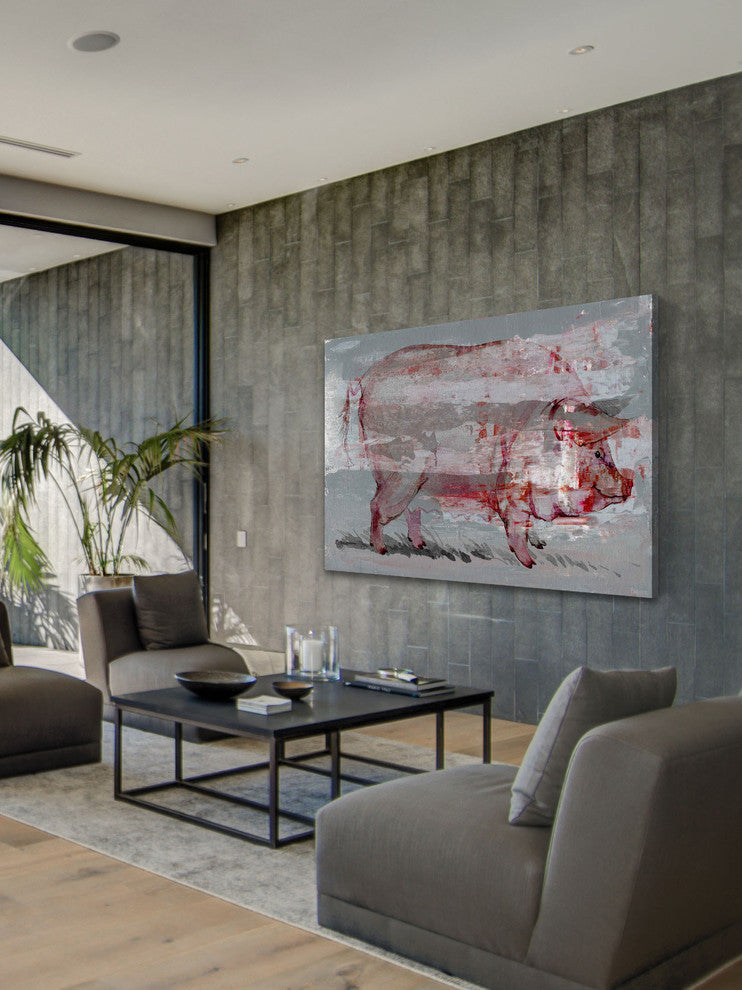 "Red Pig" Painting Print on Wrapped Canvas, 24"x16"