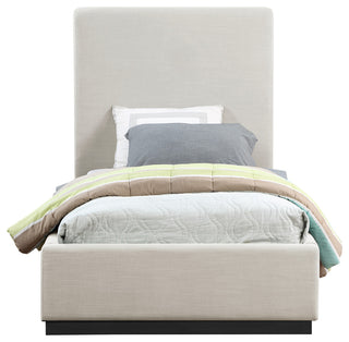 Alfie Linen Textured Fabric Upholstered Bed, Beige, Twin