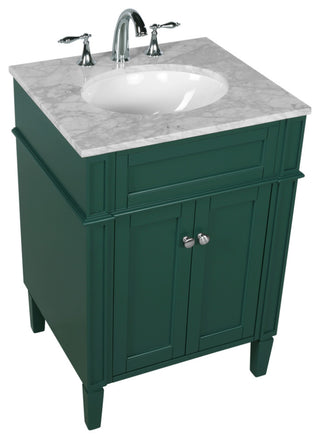 Home Living Vanity with Carrara White Marble Countertop, Green, 24", Single Sink