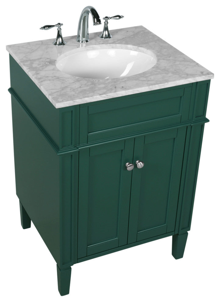 Home Living Vanity with Carrara White Marble Countertop, Green, 24", Single Sink