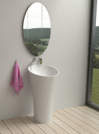 ADM Circular Freestanding Pedestal Sink, White, 21", Matte White