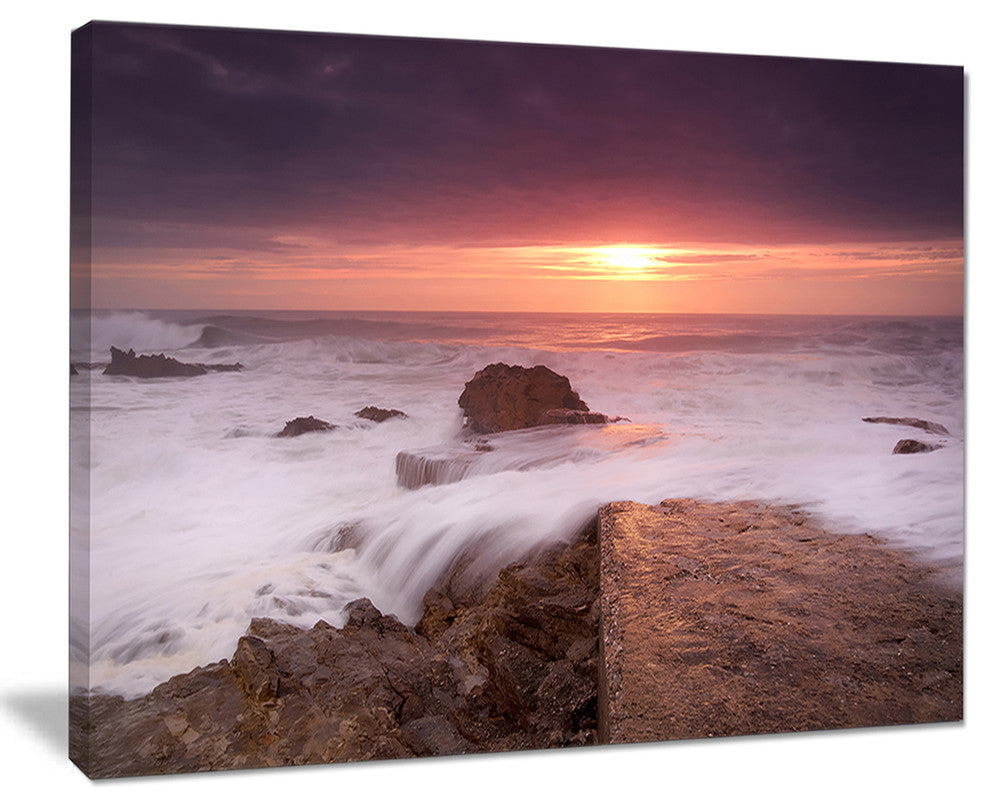 "Flowing Waves At Cable Shallow Coast" Contemporary Seascape Art Canvas, 20"x12"