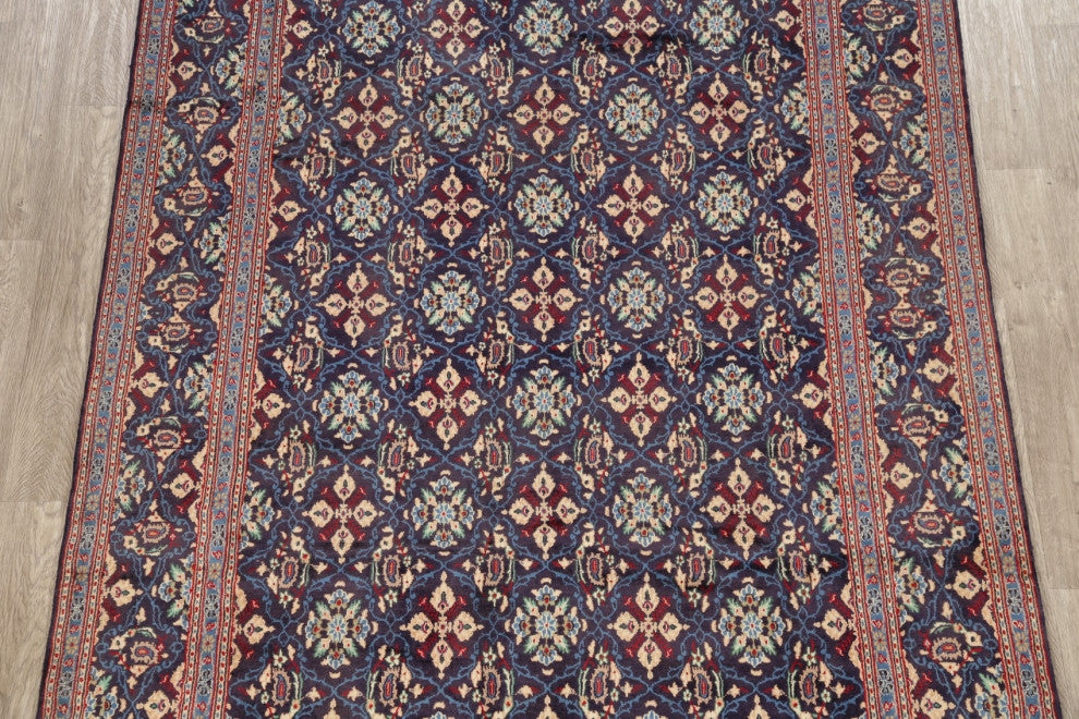 Consigned, All-Over Medallion Hand Knotted Vintage Oriental Area Rug, Blue, 6x10