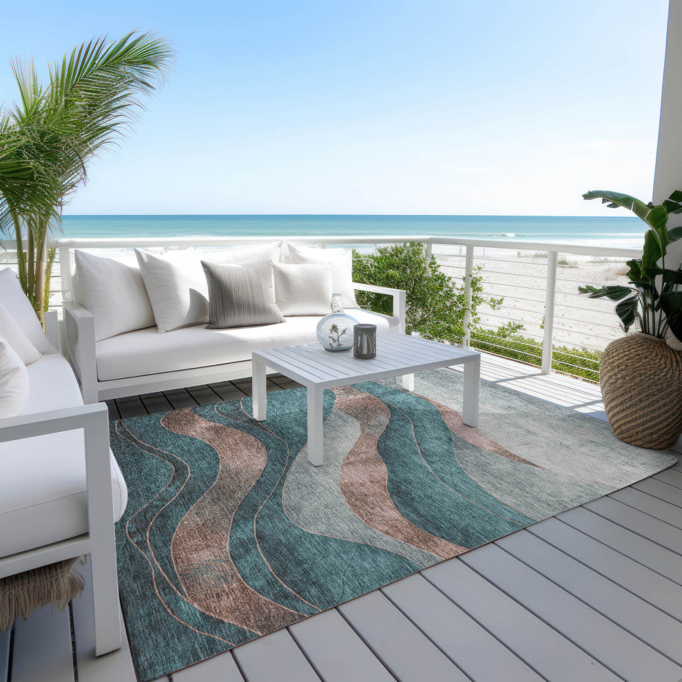 Machine Washable Indoor/Outdoor Chantille ACN1892 Teal 2'6" x 3'10" Rug