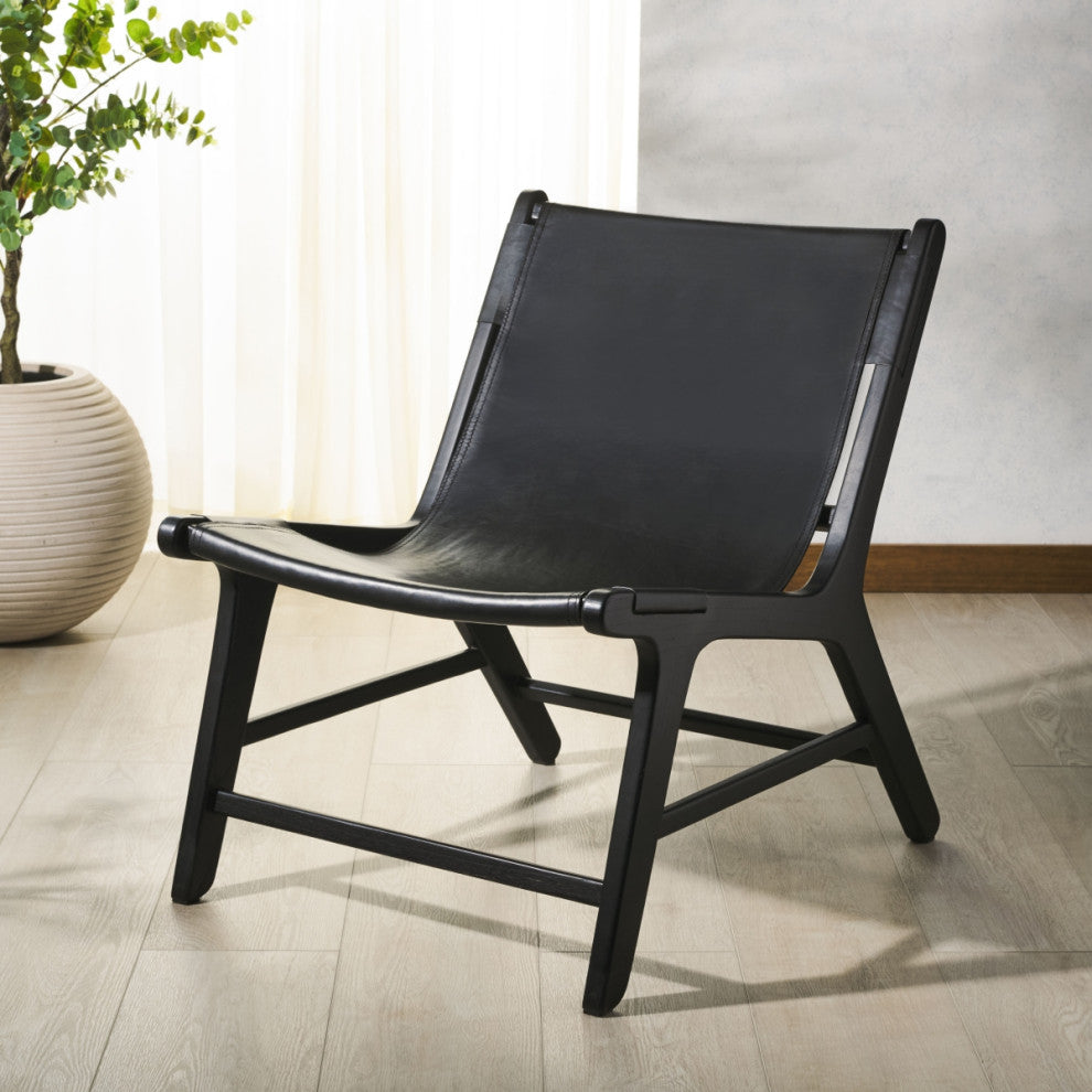 Safavieh Couture Alanarose Leather Accent Chair, Black
