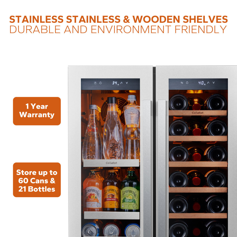 Ca''Lefort 24" Wine Beverage Cooler French Door Dual Zone Refrigerator