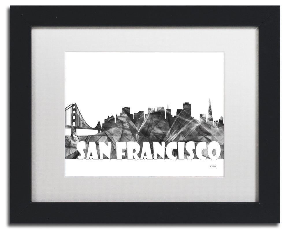 'San Francisco Ca Skyline Bg 2' Framed Art, Black Frame, White Matte, 14x11