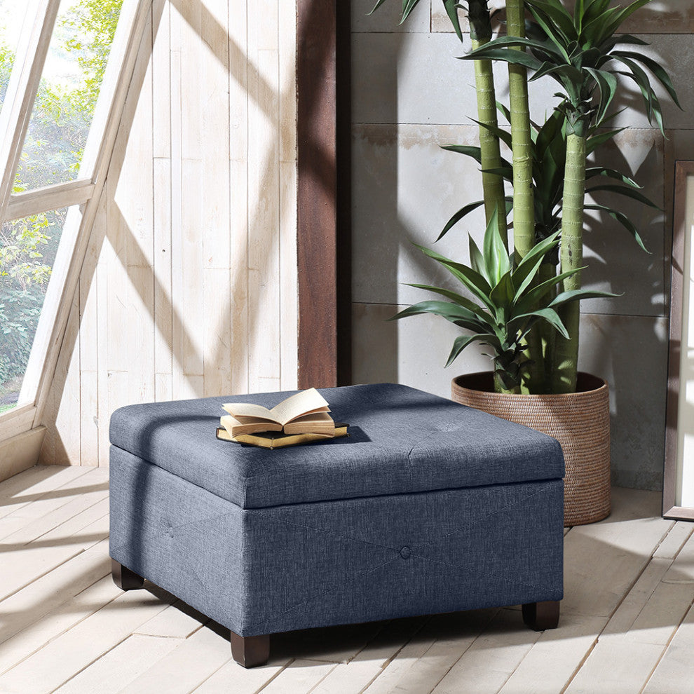 Madison Park Della Button Tufted Soft Close Storage Ottoman, Blue