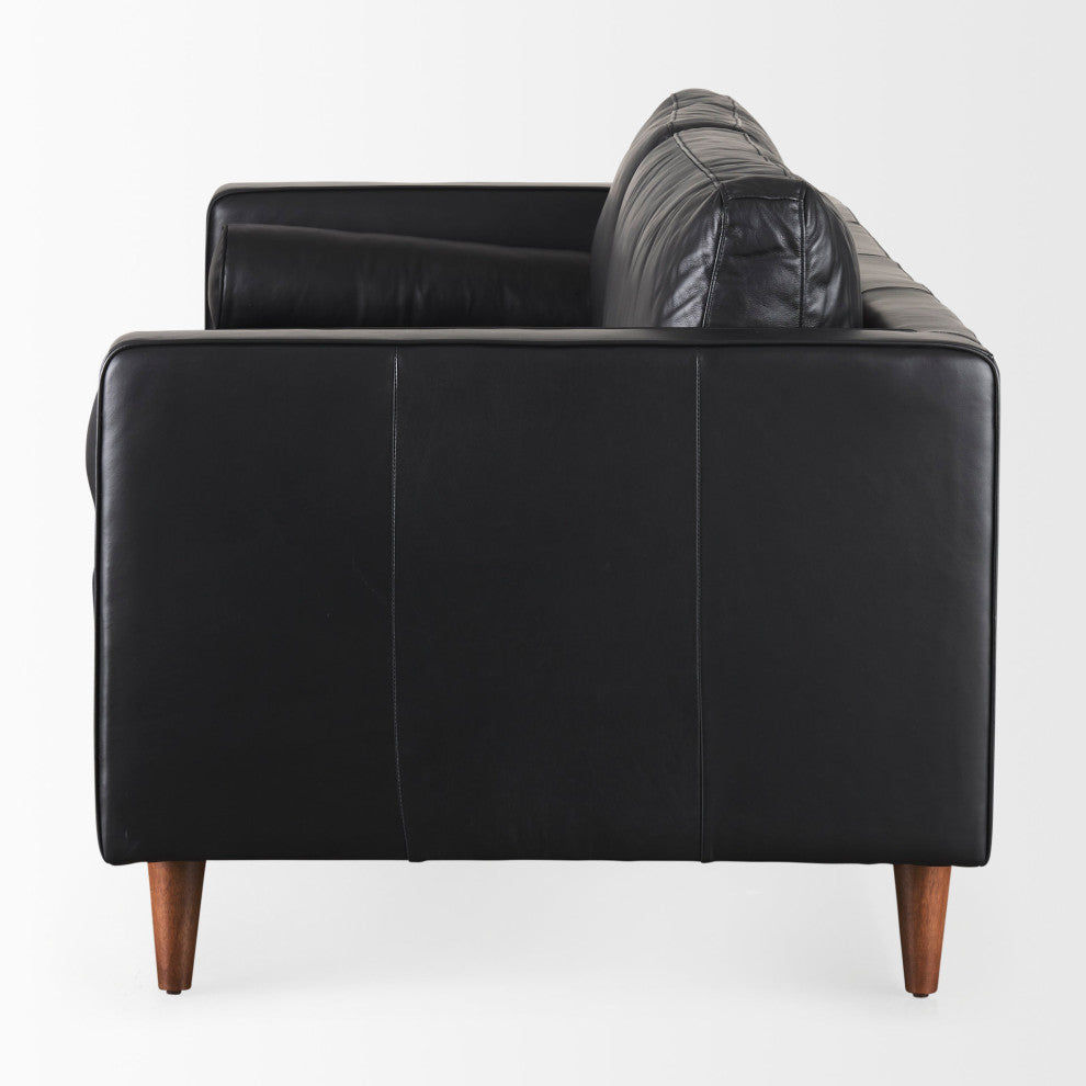 Svend 88Lx38Wx34H Black Leather Sofa