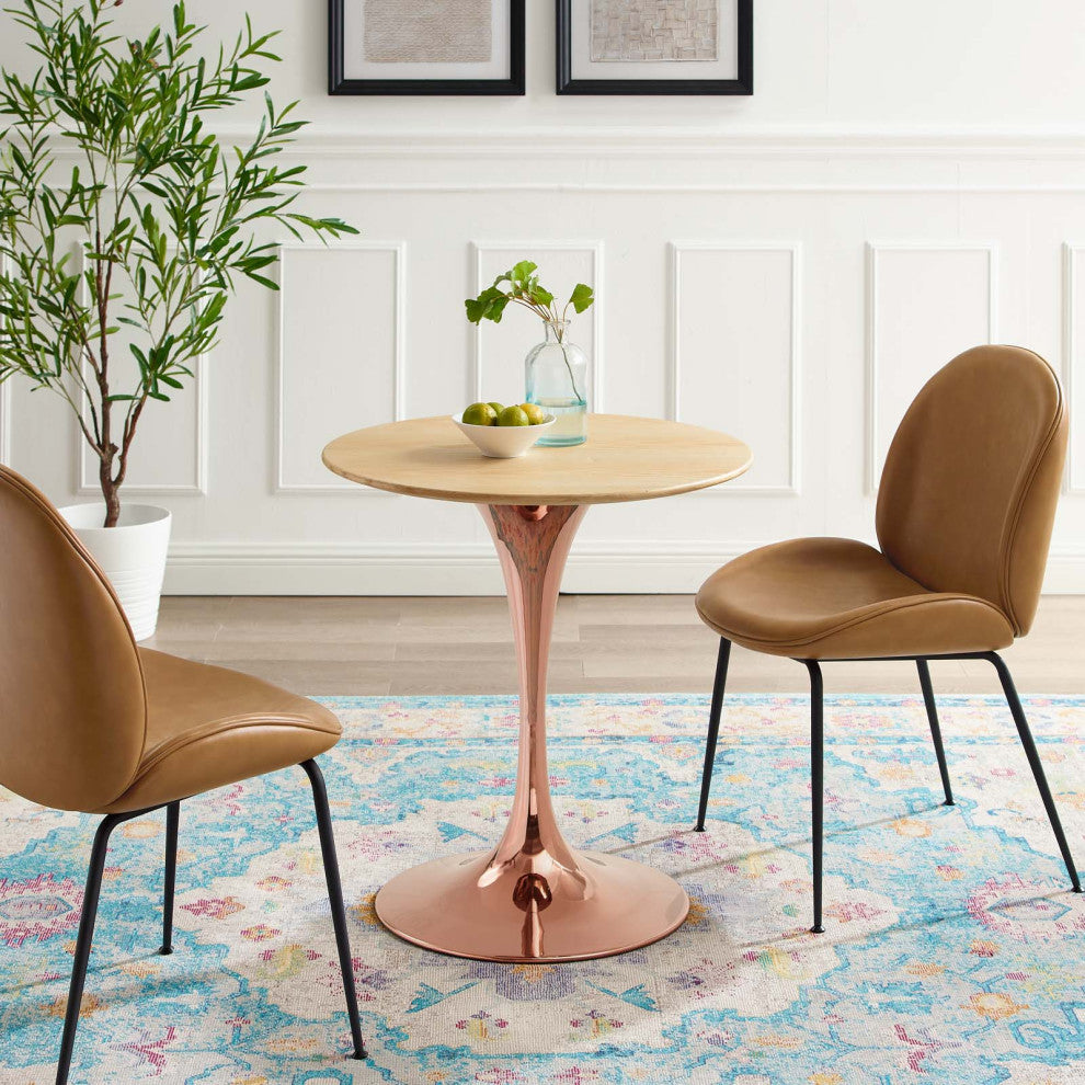 Dining Table, Round, Wood, Rose Gold Brown Natural, Modern, Bistro Restaurant