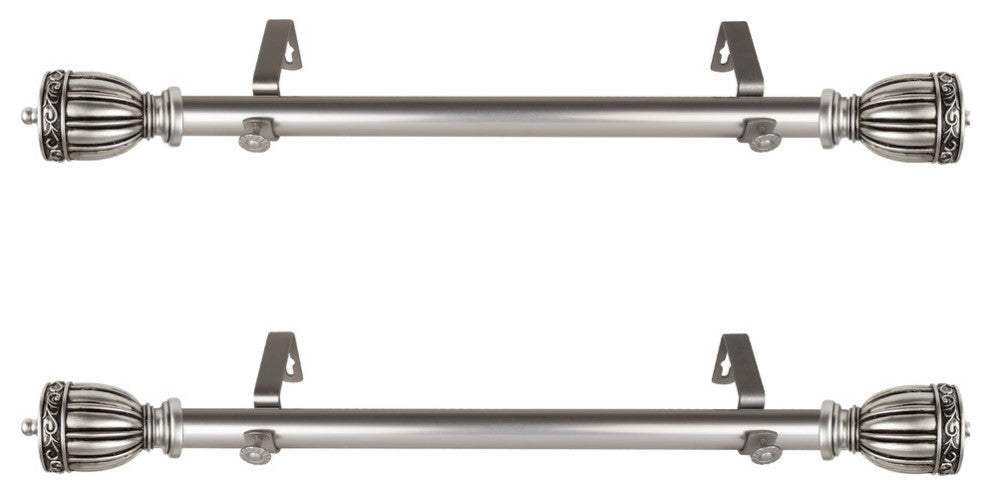 Clint 1" Diameter Side Curtain Rod 12-20" Long, Set of 2, Satin Nickel